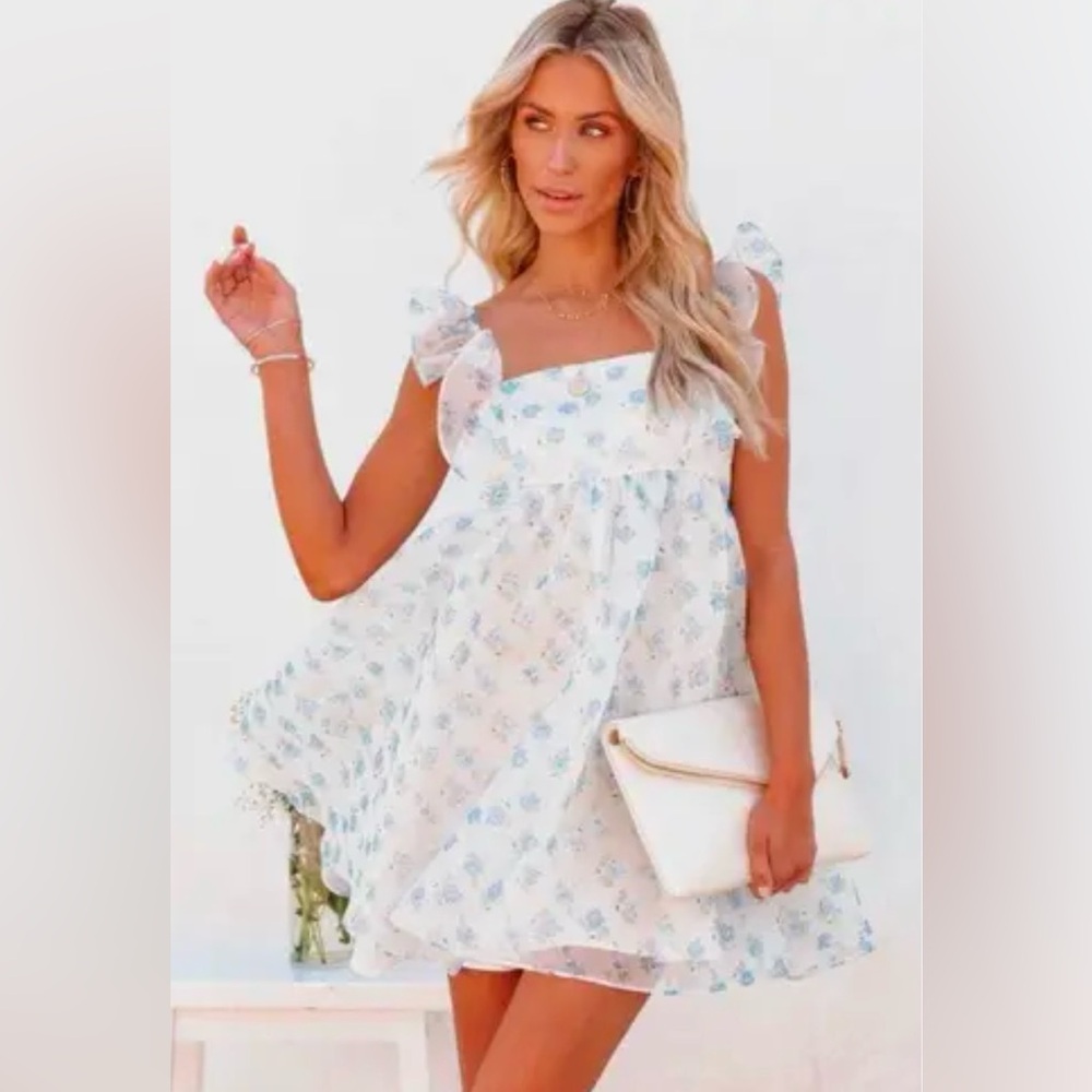 VICI Blue Bonnet Chiffon Floral Baby Doll Dress